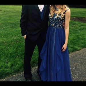 Royal blue prom dress with gems